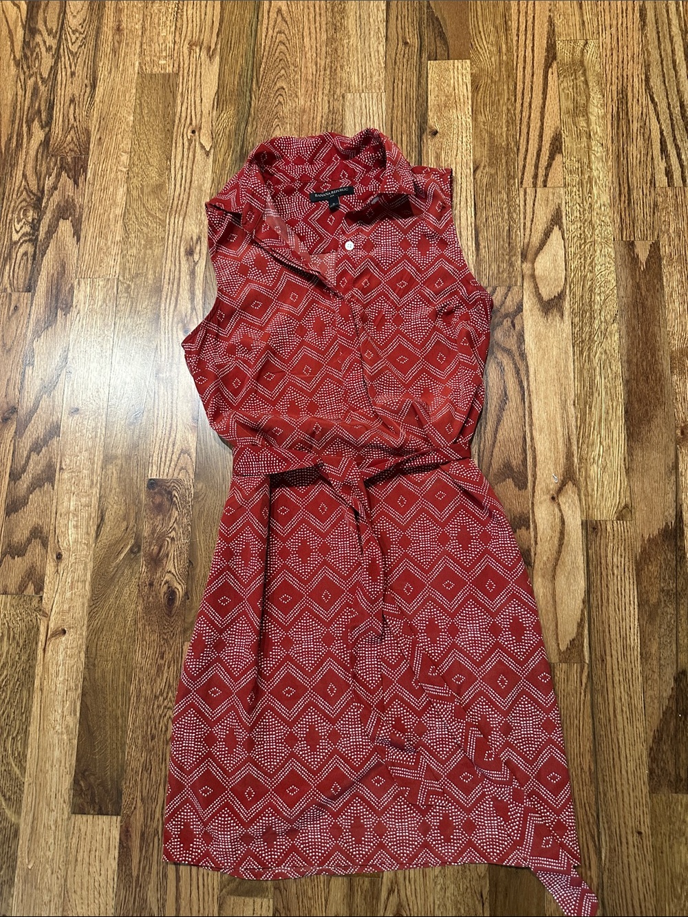 Banana Republic Red Geometric Sleeveless Shirt Dress